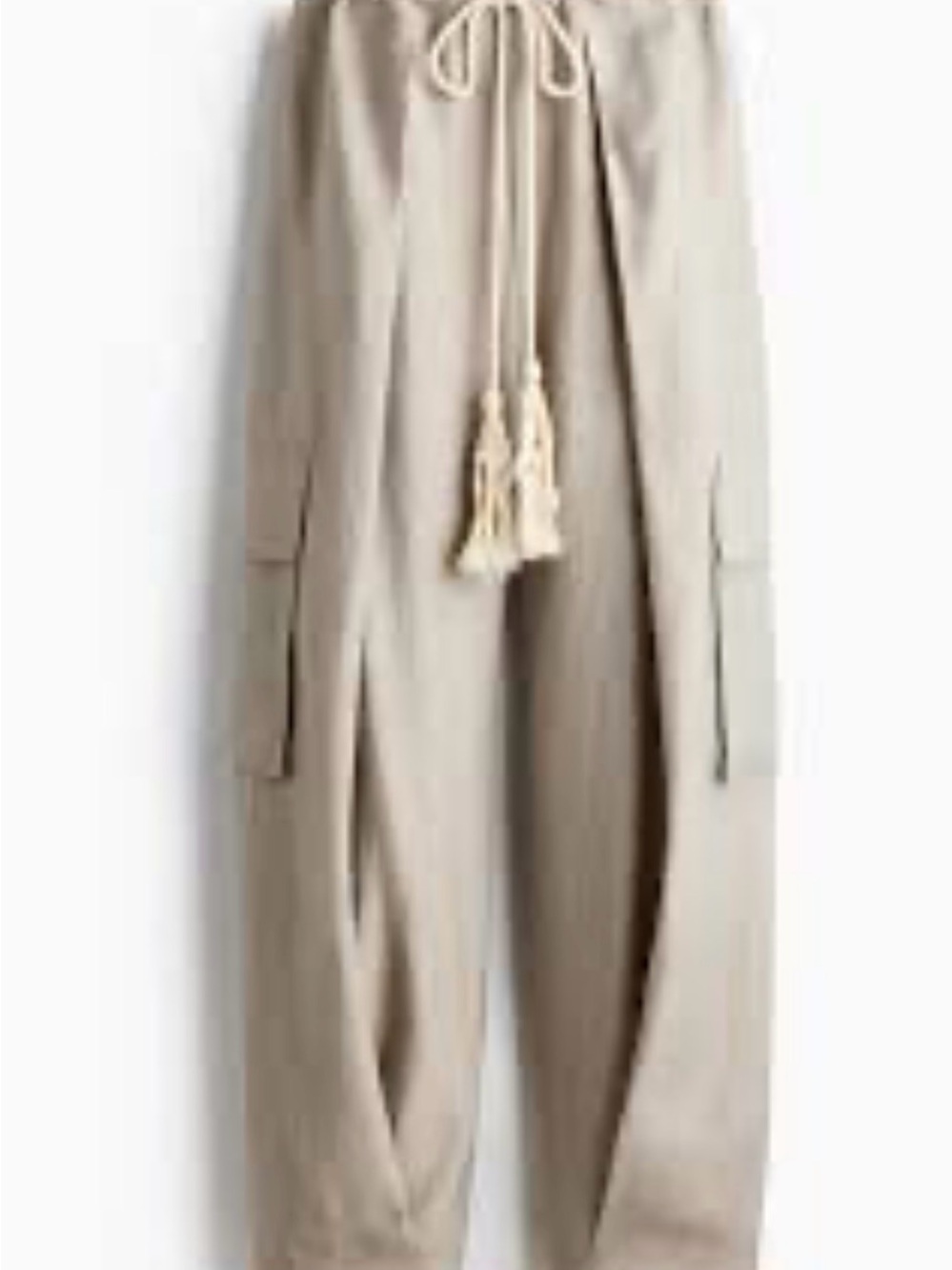 Neutral Beige Cargo Pants with Drawstring